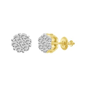 LADIES  FLOWER EARRINGS 0.25CT ROUND DIAMOND 14K YELLOW GOLD
