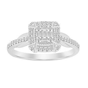 LADIES RING 0.25CT ROUND/BAGUETTE DIAMOND 10K WHITE GOLD