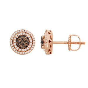 LADIES EARRINGS 0.50CT DARK BROWN/ROUND DIAMOND 14K ROSE GOLD