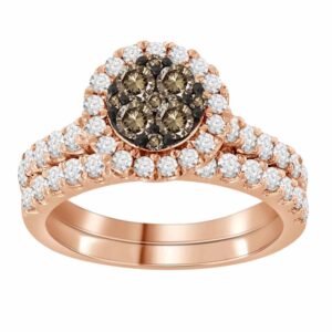 LADIES BRIDAL SET 1.50CT DARK BROWN/ROUND DIAMOND 14K ROSE GOLD