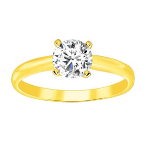LADIES SOLITAIRE RING 0.33CT ROUND DIAMOND 14K YELLOW GOLD