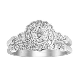 LADIES BRIDAL SET 0.50CT ROUND DIAMOND 14K WHITE GOLD