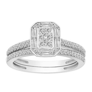 LADIES BRIDAL SET 0.50CT ROUND/BAGUETTE DIAMOND 10K WHITE GOLD
