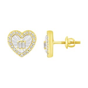 LADIES EARRING 0.16CT BAGUETTE/ROUND DIAMOND 10K YELLOW GOLD
