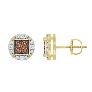 LADIES EARRINGS 0.75CT ROUND/DARK BROWN 10K YELLOW GOLD