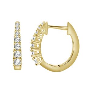 LADIES HOOP EARRINGS 0.50CT ROUND DIAMOND 10K YELLOW GOLD
