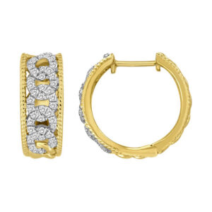 LADIES HOOP EARRINGS 0.50CT ROUND DIAMOND 10K YELLOW GOLD