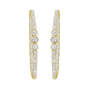 LADIES HOOP EARRINGS 1.50CT ROUND DIAMOND 10K YELLOW GOLD