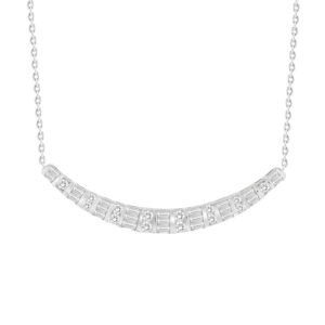 LADIES NECKLACE 0.33CT ROUND/BAGUETTE DIAMOND 10K WHITE GOLD