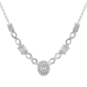 LADIES NECKLACE 0.33CT ROUND/BAGUETTE DIAMOND 14K WHITE GOLD