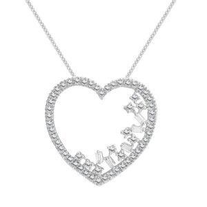LADIES PENDANT 0.50CT ROUND/BAGUETTE DIAMOND 14K WHITE GOLD