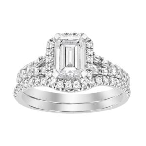 LADIES RING 0.65CT ROUND/EMERALD DIAMOND 14K WHITE GOLD (CENTER STONE 1.00CT EMERALD DIAMOND)