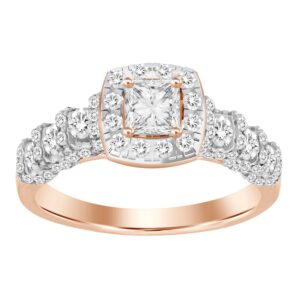 LADIES RING 1.00CT ROUND DIAMOND 14K ROSE GOLD (SI QUALITY) (CENTER STONE 0.33CT PRINCESS DIAMOND)