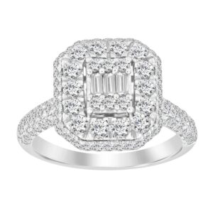 LADIES RING 1.33CT ROUND/BAGUETTE DIAMOND 14K WHITE GOLD