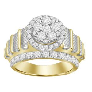 LADIES RING 3.00CT ROUND/BAGUETTE DIAMOND 10K YELLOW GOLD