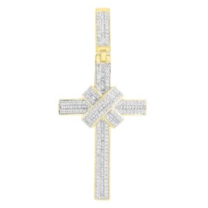 MEN'S CHARM 1.00CT ROUND/BAGUETTE DIAMOND 10K YELLOW GOLD