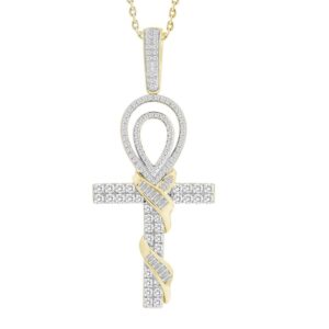 MEN'S CHARM 1.00CT ROUND/BAGUETTE DIAMOND 14K YELLOW GOLD