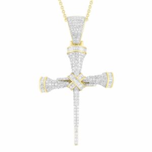 MEN'S CHARM 1.50CT ROUND/BAGUETTE DIAMOND 10K YELLOW GOLD