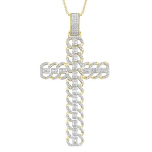 MEN'S CHARM 4.00CT ROUND/BAGUETTE DIAMOND 14K YELLOW GOLD