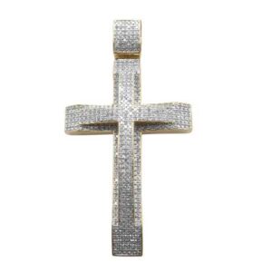MEN'S CROSS 1.30CT ROUND DIAMOND 10K YELLOW GOLD