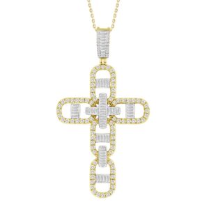 CROSS MEN'S PENDANT 1.50CT ROUND/BAGUETTE DIAMOND 10K YELLOW GOLD
