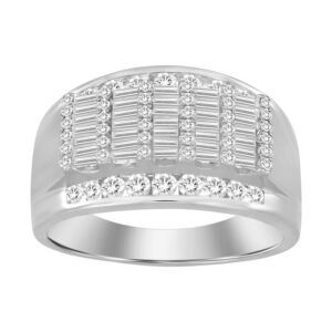 MEN'S RING 1.00CT ROUND/BAGUETTE DIAMOND 10K WHITE GOLD