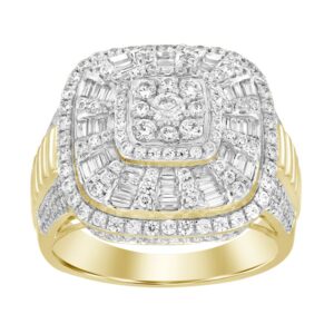 MEN'S RING 2.00CT ROUND/BAGUETTE DIAMOND 14K YELLOW GOLD