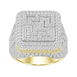 MEN'S RING 3.25CT ROUND DIAMOND 10K YELLOW GOLD