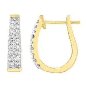 LADIES HOOP EARRINGS 0.50CT ROUND DIAMOND 14K YELLOW GOLD (SI QUALITY)