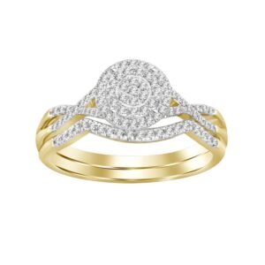 LADIES BRIDAL SET 0.25CT ROUND DIAMOND YELLOW GOLD/STERLING SILVER