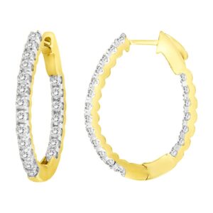 LADIES HOOP EARRINGS 2.00CT ROUND DIAMOND 10K YELLOW GOLD