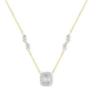 LADIES NECKLACE 1.00CT ROUND/BAGUETTE DIAMOND 14K YELLOW GOLD