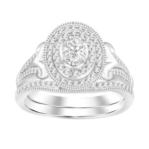 LADIES BRIDAL SET 0.50CT ROUND/OVAL  DIAMOND 14K WHITE GOLD