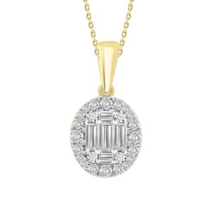 LADIES PENDANT 0.50CT ROUND/BAGUETTE DIAMOND 14K YELLOW GOLD
