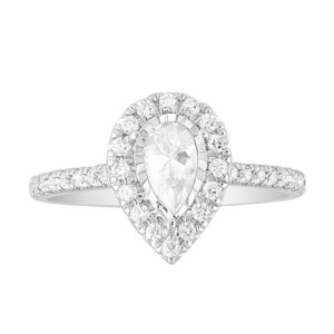 LADIES BRIDAL SET SEMI MOUNT 1.00CT ROUND/PEAR DIAMOND 14K WHITE GOLD (CENTER STONE 0.35CT PEAR DIAMOND)