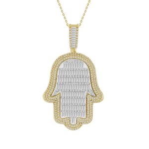 MEN'S PENDANT 2.15CT BAGUETTE/ROUND DIAMOND 10K YELLOW GOLD