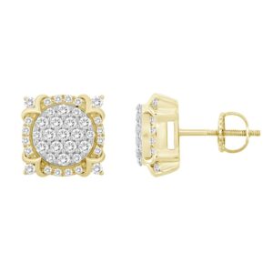 LADIES STUD EARRINGS 1.00CT ROUND DIAMOND 10K YELLOW GOLD