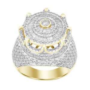 MEN'S RING 4.15CT ROUND/BAGUETTE DIAMOND 10K YELLOW GOLD