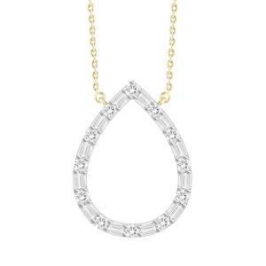 LADIES NECKLACE 0.33CT ROUND/BAGUETTE DIAMOND 10K YELLOW GOLD