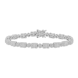 LADIES BRACELET 3.00CT ROUND/BAGUETTE DIAMOND 14K YELLOW GOLD