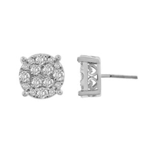 LADIES EARRINGS 1.00CT ROUND DIAMOND 14K WHITE GOLD