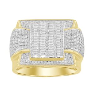 MEN'S RING 1.00CT ROUND/BAGUETTE DIAMOND 10K YELLOW GOLD