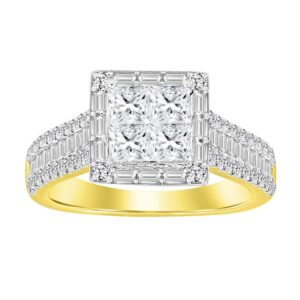 LADIES RING 1.50CT ROUND/BAGUETTE/PRINCESS 14K YELLOW  GOLD