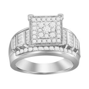 LADIES RING 1.00CT ROUND/BAGUETTE DIAMOND 10K WHITE GOLD