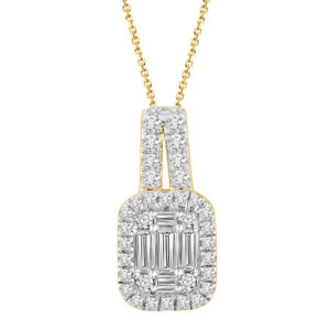 LADIES PENDANT 0.50CT ROUND/BAGUETTE DIAMOND 14K YELLOW GOLD