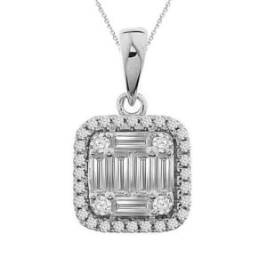LADIES PENDANT 0.50CT ROUND/BAGUETTE DIAMOND 14K WHITE GOLD