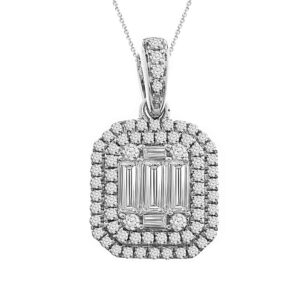 LADIES PENDANT 0.65CT ROUND/BAGUETTE DIAMOND 14K WHITE GOLD