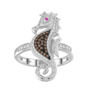 LADIES RING 0.25CT RUBY/ROUND DIAMOND 14K WHITE GOLD