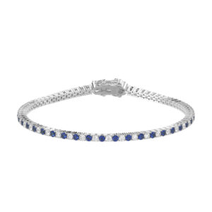 LADIES BRACELET 2.90CT ROUND/SAPPHIRE DIAMOND 14K WHITE GOLD (CENTER STONE ROUND BLUE SAPPHIRE APPROX-1.55CT)