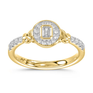 LADIES RING 0.33CT EMERALD/ROUND DIAMOND 14K YELLOW GOLD